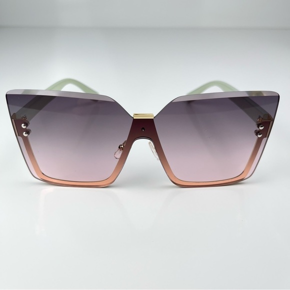 Women’s Fashion Square Rimless Sunglasses Green/gold Gray lenses - Picture 1 of 5